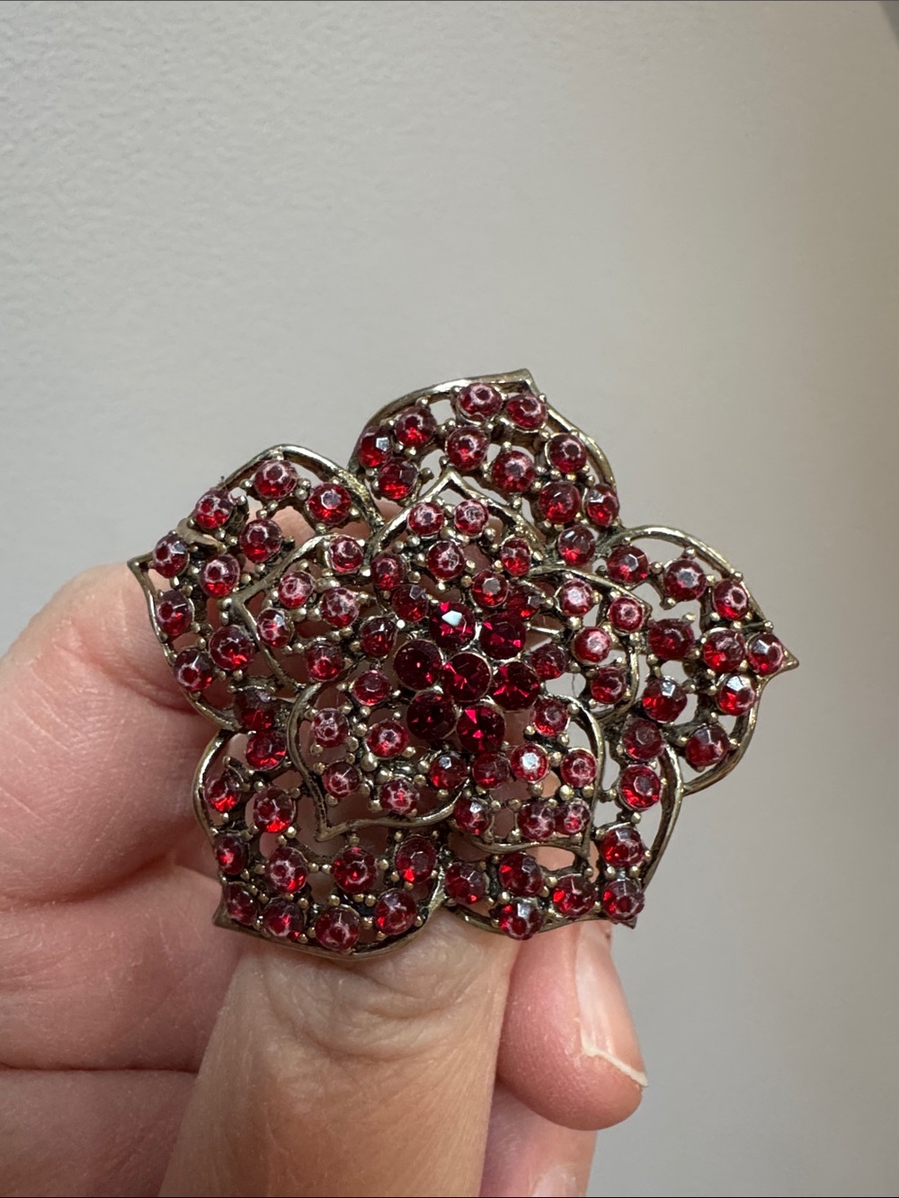 Vintage Monet Red Crystal Floral Brooch